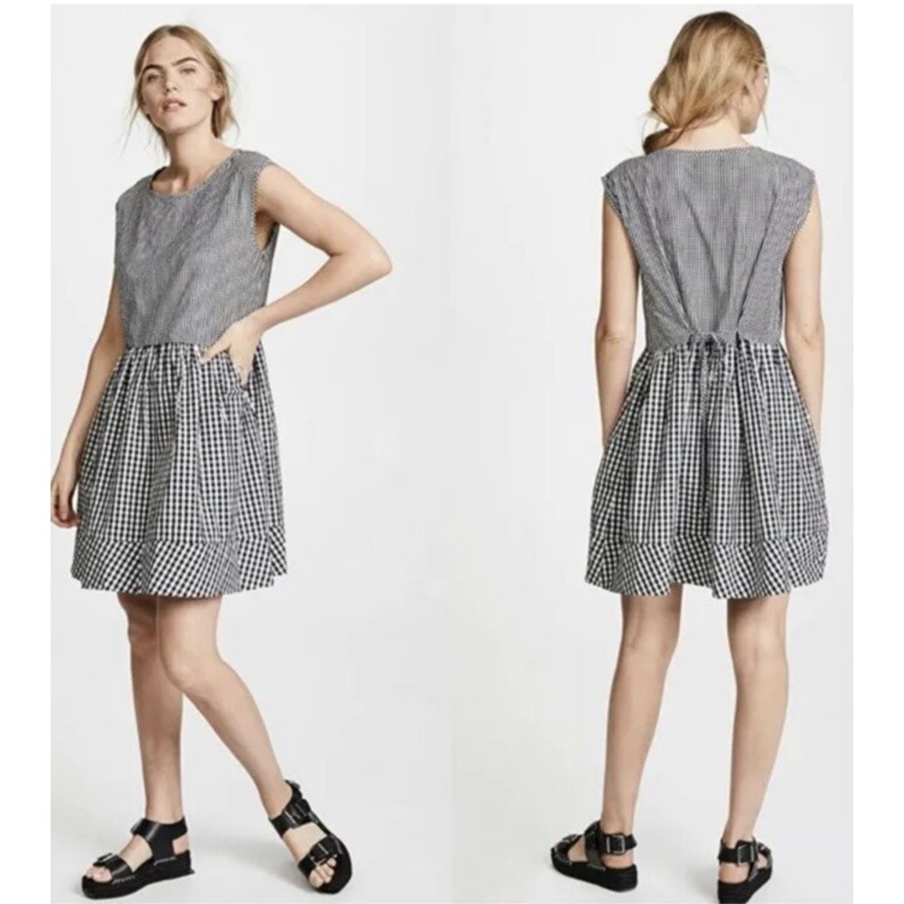 Madewell Tie Back Cotton Gingham Sheath Knee Length Dress Black White S